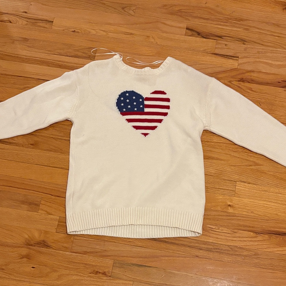 White Sweater with American Flag Heart
